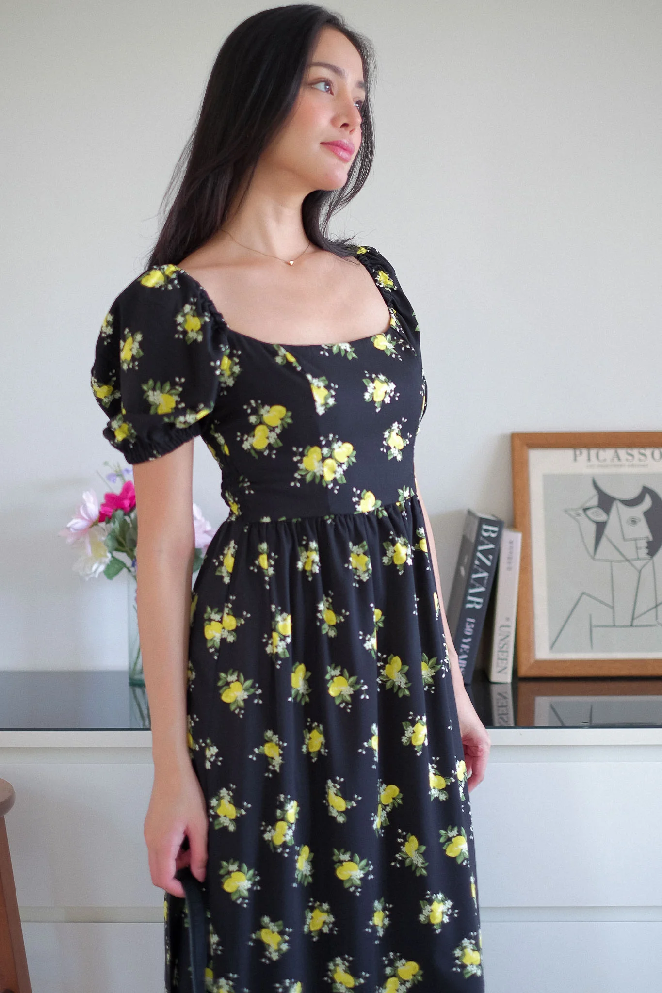 The Roxanne Midi dress - lemon in black - Image 4